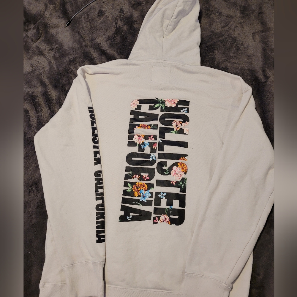 Hollister White Floral Hoodie Size L